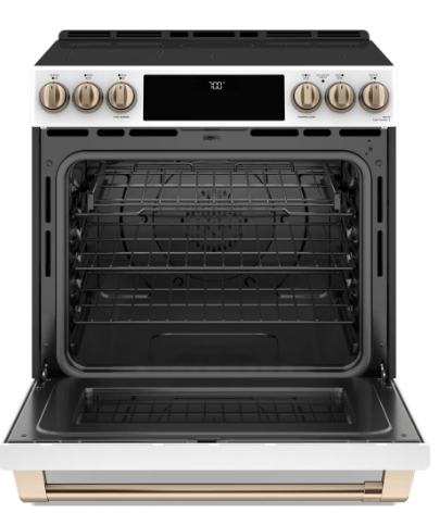 Cafe is Range, 30 inch, Induction, Convection, 5 Burners, 5.7 cu. ft. Capacity, Warming Drawer, Air Fry, 1 Ovens, Matte White