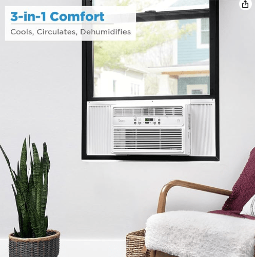 MIDEA MAW08R1BWT - Midea 8,000 BTU EasyCool Window Air Conditioner, Dehumidifier and Fan - Cool, Circulate and Dehumidify up to 350 Sq. Ft., Reusable Filter, Remote Control