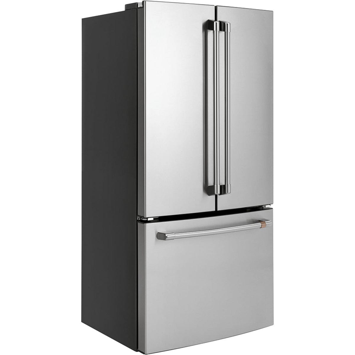Cafe (CWE19SP2NS1) French Door Refrigerator, 33" Width, ENERGY STAR Certified, Counter Depth, 18.6 cu. ft. Capacity, Freezer Located Ice Dispenser, Interior Water Dispenser, LED Lighting, Stainless Steel colour Turbo Cool, Quick Space Shelves