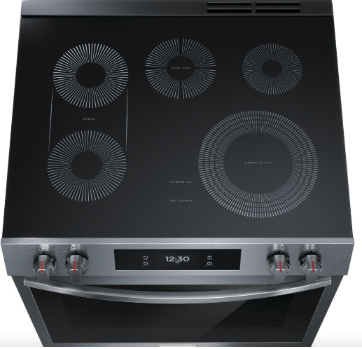 Frigidaire Gallery GCFE306CBD Range, Electric, 30 inch Exterior Width, Self Clean, Convection, 5 Burners, 6.2 cu. ft. Capacity, Black Stainless Steel