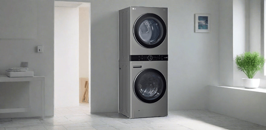 LG Graphite Steel Single Unit Front Load Wash Tower™ with 5.2 cu. ft. Steam Washer and 7.4 cu. ft. Electric Steam Dryer WKEX200vGA