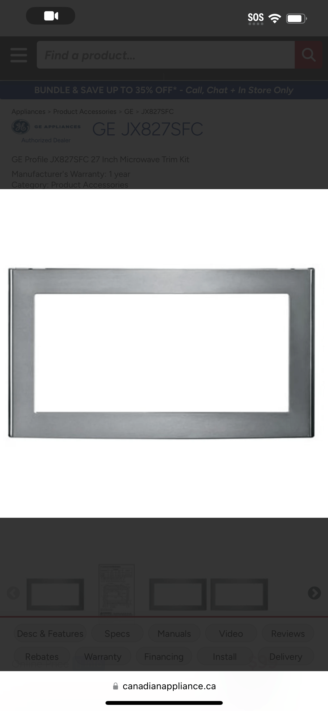 GE Profile JX827SFC 27 Inch Microwave Trim Kit