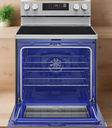 LG LREL6323S Range, 30" Exterior Width, Electric Range, Self Clean, Glass Burners (Electric), Convection, 5 Burners, 6.3 cu. ft. Capacity, Storage Drawer, Air Fry, 1 Ovens, Wifi Enabled, 3200W, Rear Controls, Stainless Steel colour. Open Box