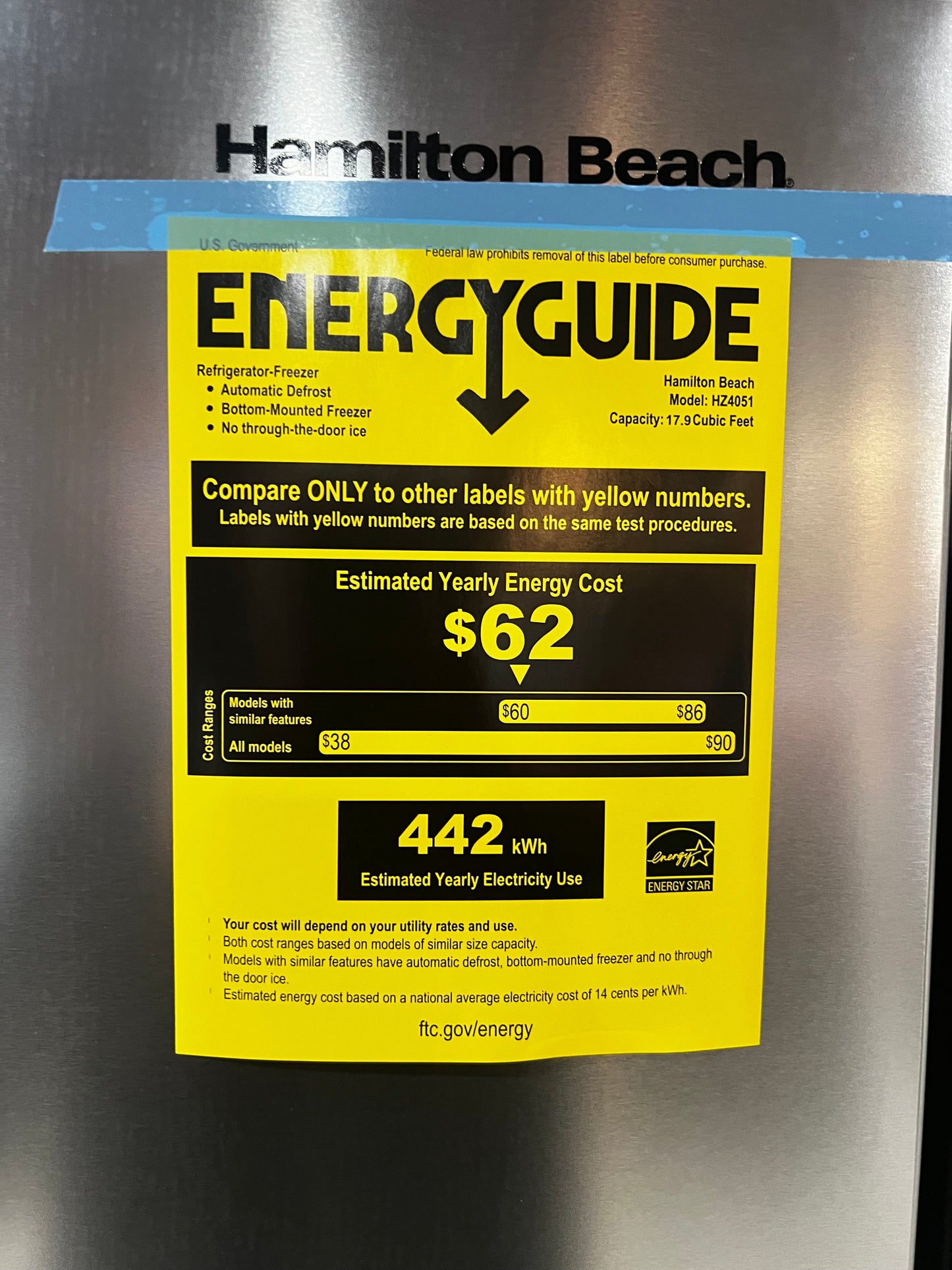 Hamilton Beach, 17.9 Cu. Ft. French Door Refrigerator, Electronic Digital Temperature, Platinum HZ4051