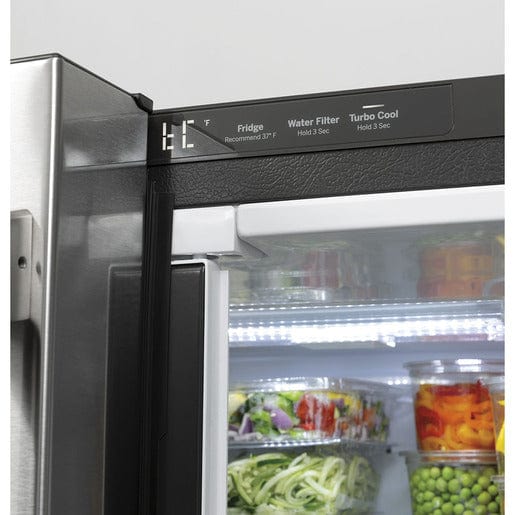 Cafe (CWE19SP2NS1) French Door Refrigerator, 33" Width, ENERGY STAR Certified, Counter Depth, 18.6 cu. ft. Capacity, Freezer Located Ice Dispenser, Interior Water Dispenser, LED Lighting, Stainless Steel colour Turbo Cool, Quick Space Shelves