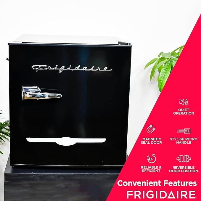 Frigidaire EFR176- AMZ Retro Mini Refrigerator-Energy Saving-Adjustable Thermostat Control-Side Mounted Bottle Opener-Ideal for Dorm, Office, RV, Garage, Apartment 1.6 Cubic Feet
