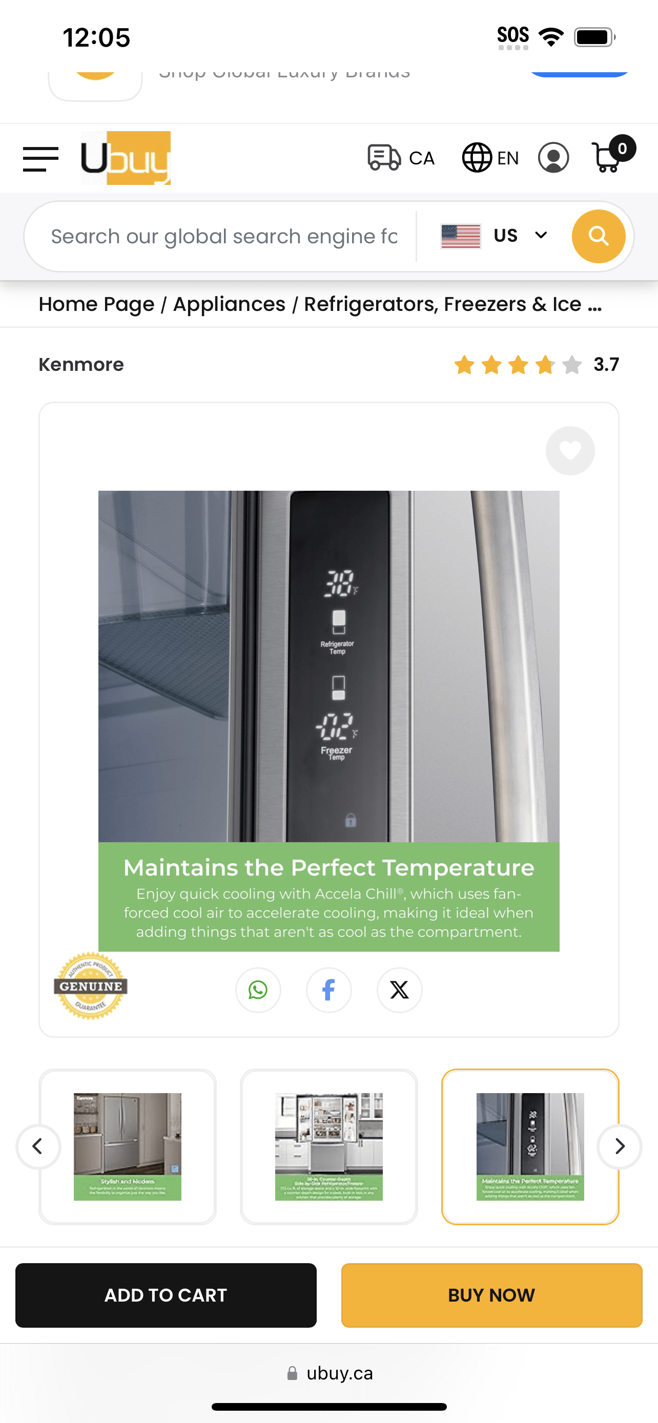 Kenmore 46-75525 29.88 Inch Counter-Depth French Door Refrigerator/Freezer with Fingerprint-Resistant Stainless Steel, Ice Maker, Quiet and Energy Efficient Inverter Compressor, 17.5 cu. ft, 30 inch wide