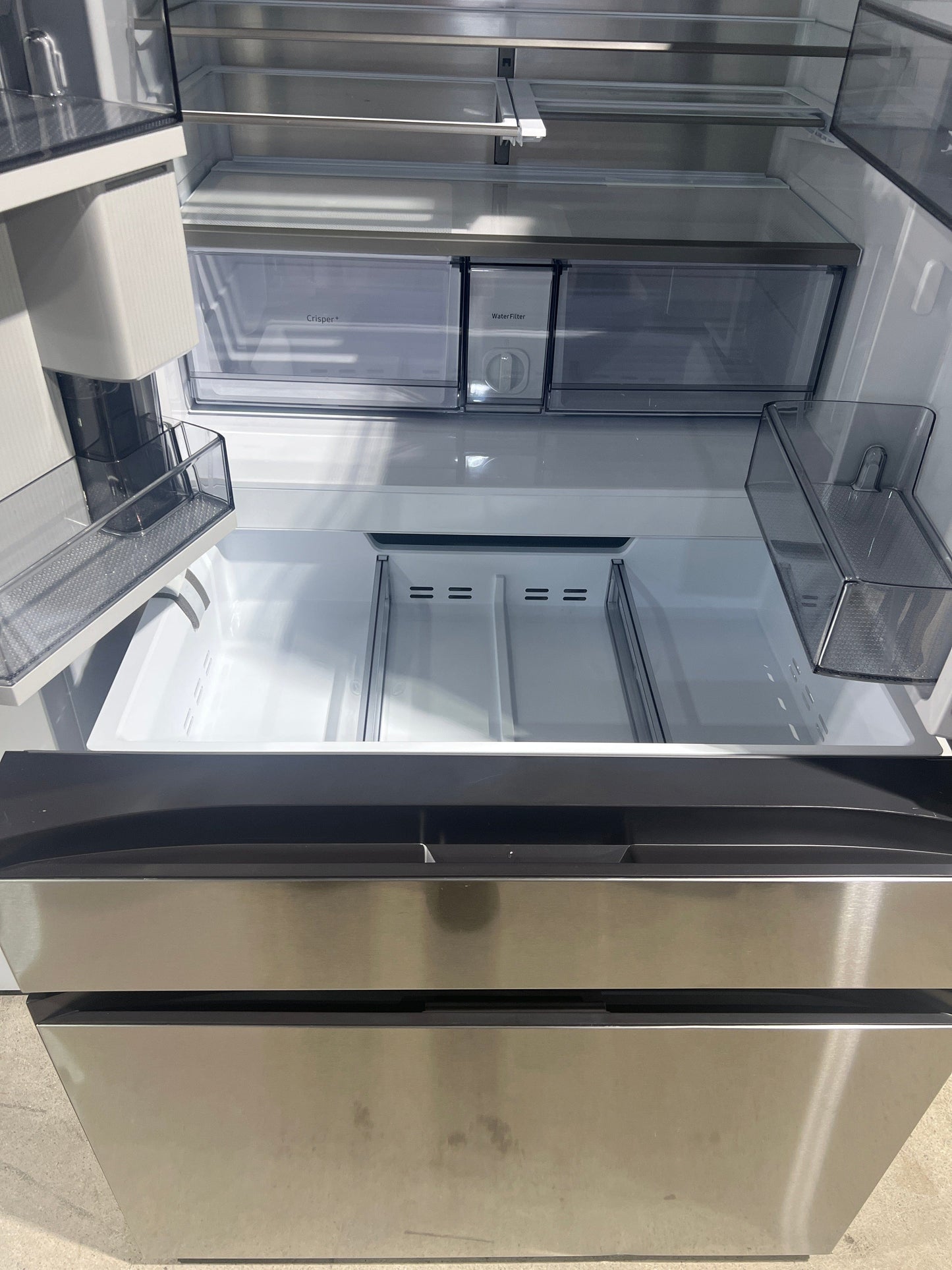 Samsung Bespoke RF90F23BECRAA Counter Depth, 36 inch Width, ENERGY STAR Certified, 23 cu. ft. Capacity, Counter Depth, Custom Panel Ready, Water Dispenser (Interior), Ice Dispenser (Freezer Located) Open Box 1 Year Warranty