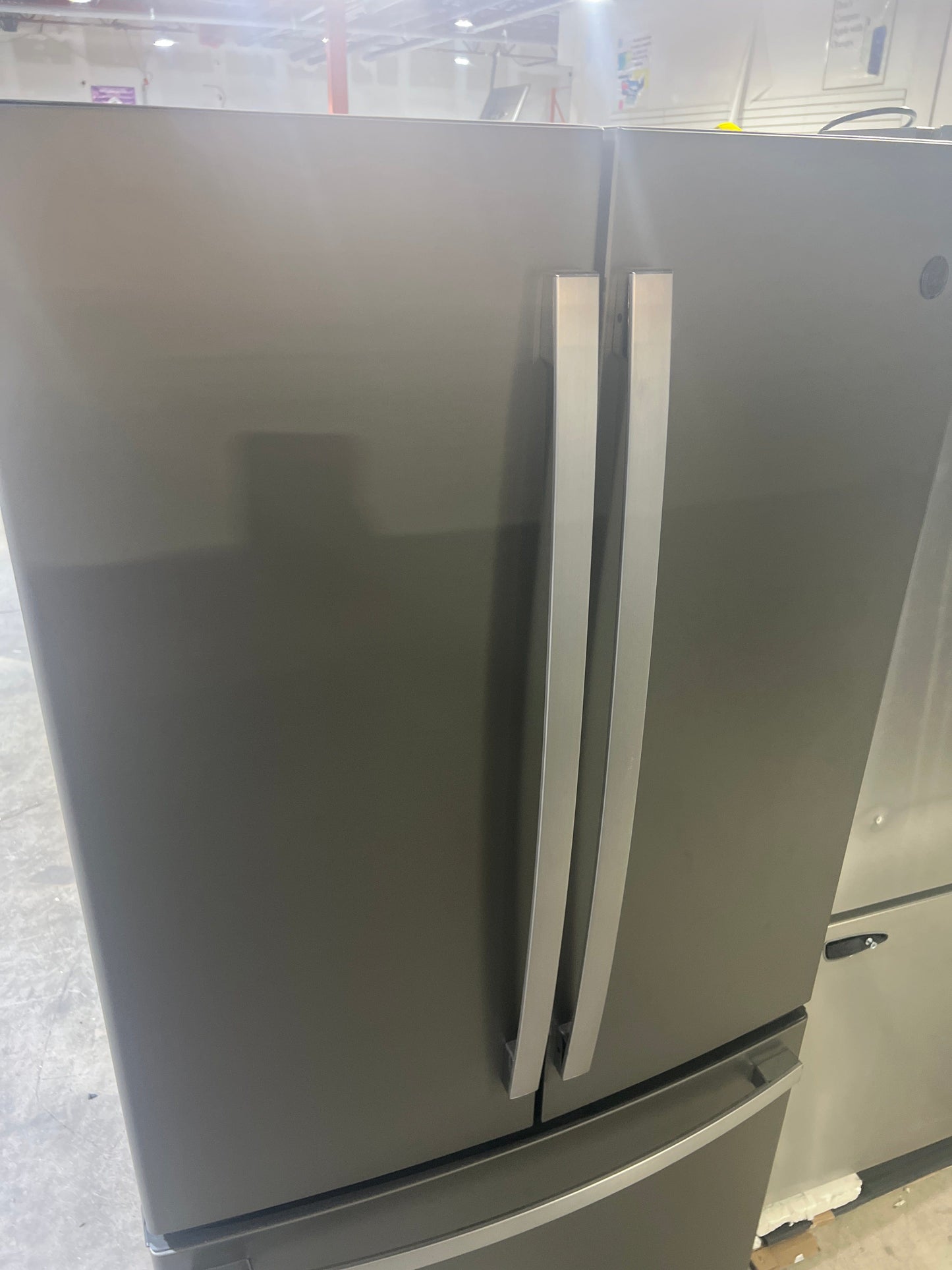 GE GWE23GMNES Counter Depth French Door Refrigerator, 36 inch Width, ENERGY STAR Certified, 23.1 cu. ft. Capacity, Counter Depth, Ice Dispenser (Freezer Located), Slate color RF