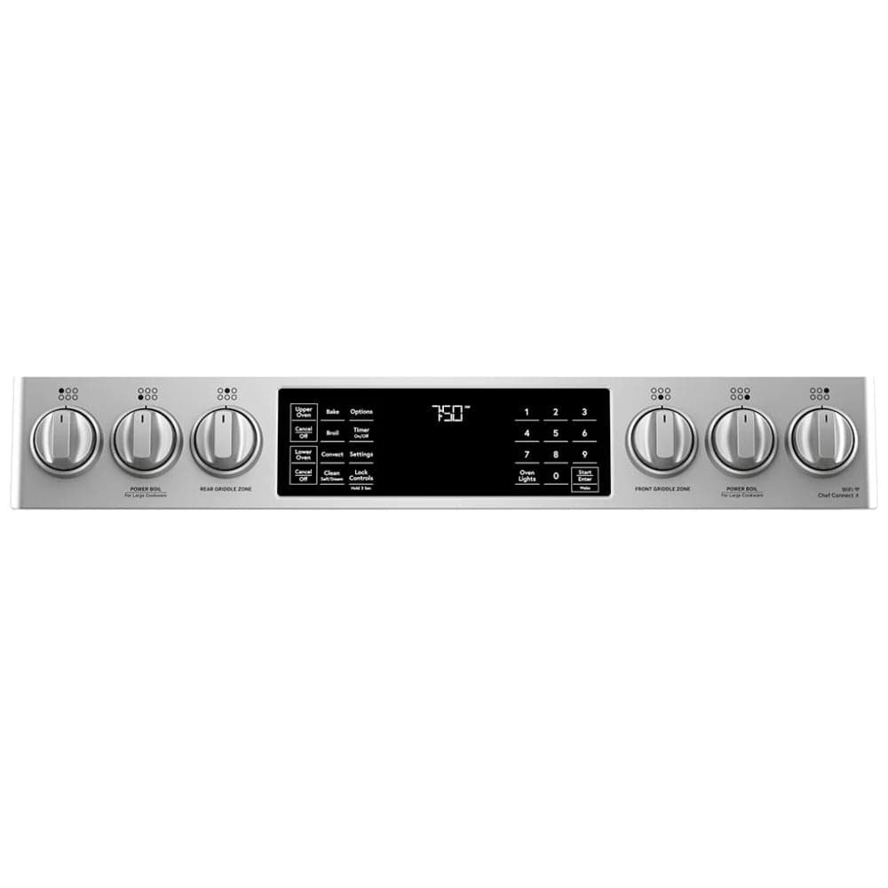Cafe CCGS750P2MS1 Gas Range, 30 inch Exterior Width, Self Clean, Convection, 6 Burners, 7.0 cu. ft. Capacity, 2 Ovens, Stainless Steel colour True European Convection, Self Clean Racks, Griddle
