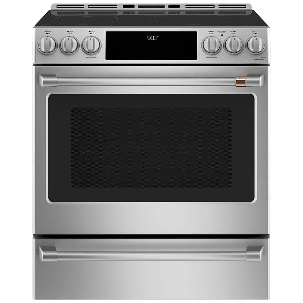 Cafe CCHS900P2MS1 Induction Range, 5.7 cu. ft. Capacity, 30 inch Exterior Width, Self Clean, True Convection, 5 Burners, Warming Drawer, Air Fry, 3,700 Watts Highest Burner Element, Stainless Steel colour Telescopic Gliding Extension Rack, True European C