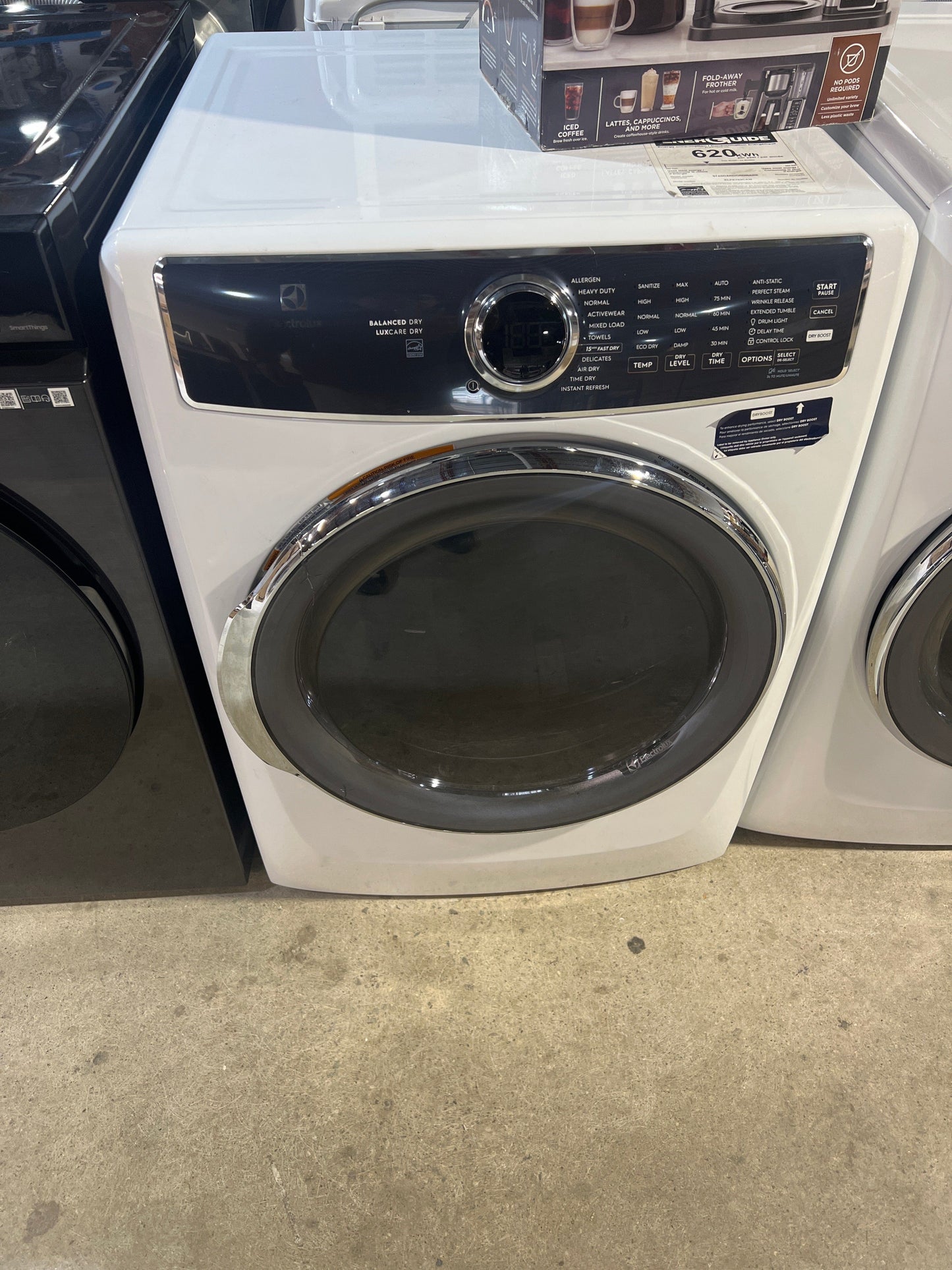 Electrolux ELFE743CAW Dryer, 27 inch Width, Electric, 8.0 cu. ft. Capacity, Steam Clean, 5 Temperature Settings, Stackable, Steel Drum, White colour