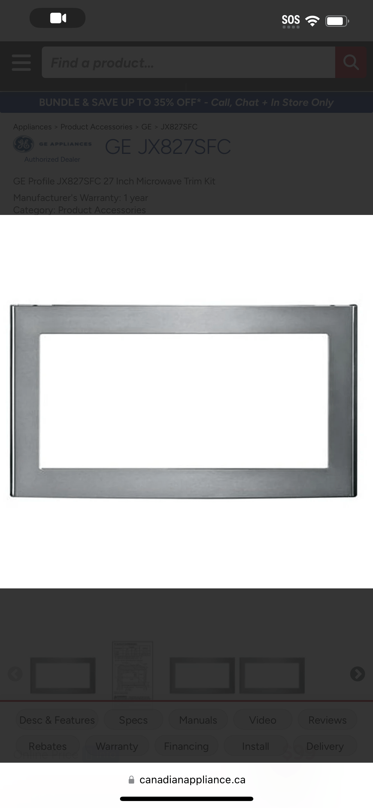 GE Profile JX827SFC 27 Inch Microwave Trim Kit