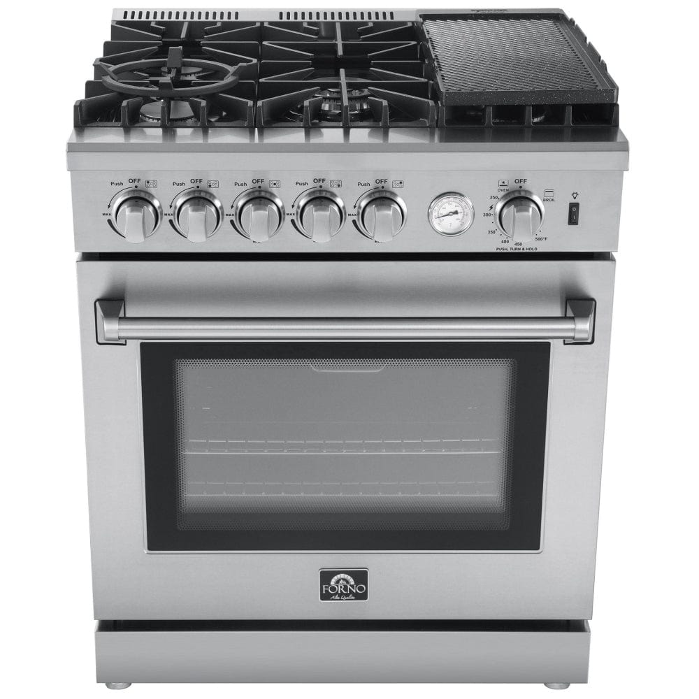 Forno FFSGS6276-30 Gas Range, 4.32 cu. ft. Capacity, 30 inch Exterior Width, Convection, 5 Burners, Air Fry, 19,000 BTU Highest Burner, Stainless Steel color