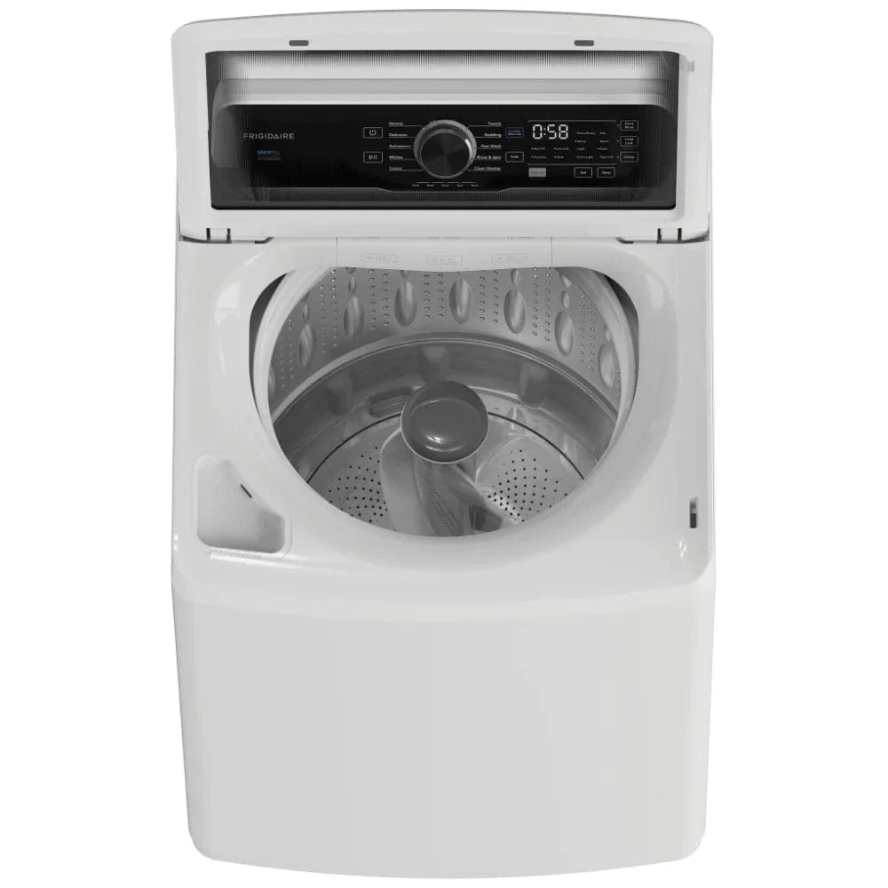 Frigidaire FLVW7523BW Top Load Washer, ENERGY STAR Certified, 5.1 cu. ft. Washer Capacity, 10 Wash Cycles, 5 Temperature Settings, 710 RPM Washer Spin Speed, Agitator, White color No Delay Start Function