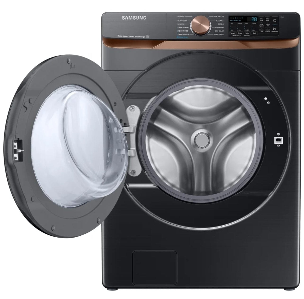 Samsung WF50BG8300AVUS Front Load Washer, 27 inch Width, ENERGY STAR Certified, 5.8 cu. ft. Capacity, Steam Clean, 12 Wash Cycles, 5 Temperature Settings, Stackable, 1200 RPM Washer Spin Speed, Water Heater, Wifi Enabled, Black colour