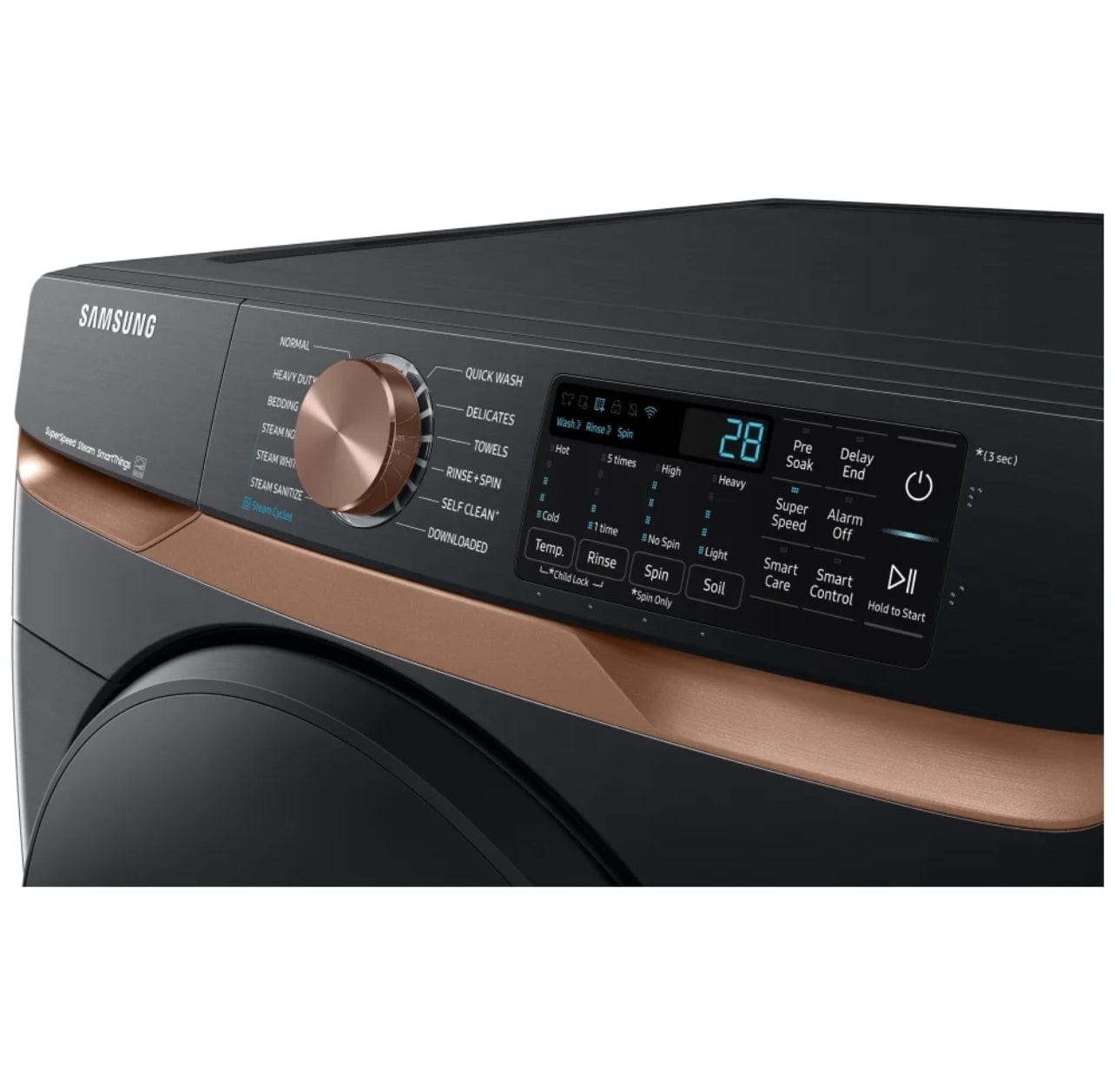 Samsung WF50BG8300AVUS Front Load Washer, 27 inch Width, ENERGY STAR Certified, 5.8 cu. ft. Capacity, Steam Clean, 12 Wash Cycles, 5 Temperature Settings, Stackable, 1200 RPM Washer Spin Speed, Water Heater, Wifi Enabled, Black colour