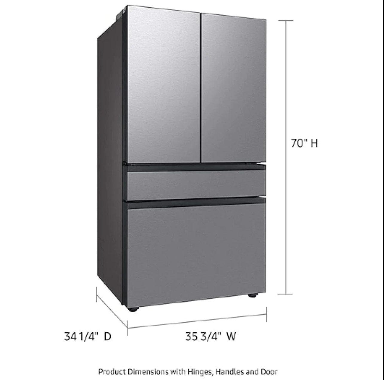 Samsung Bespoke RF29BB8600QLAA French Door Refrigerator, 36 inch Width, ENERGY STAR Certified, 28.8 cu. ft. Capacity, Stainless Steel colour Beverage Center, Dual Ice Maker with Ice Bites, Twin Cooling Plus, Metal Cooling Interior, FlexZone Drawer
