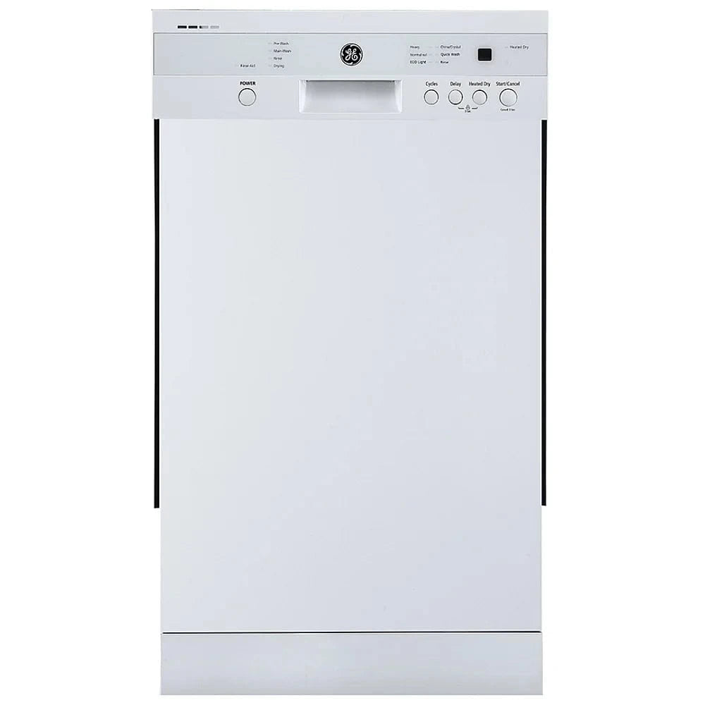 GE GBF180SGMWW Dishwasher, 18 inch Exterior Width, 52 dB Decibel Level, Full Console, Stainless Steel (Interior), 6 Wash Cycles, 8 Capacity (Place Settings), White color RF