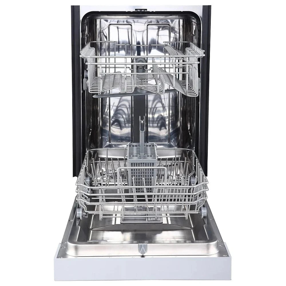 GE GBF180SGMWW Dishwasher, 18 inch Exterior Width, 52 dB Decibel Level, Full Console, Stainless Steel (Interior), 6 Wash Cycles, 8 Capacity (Place Settings), White color RF
