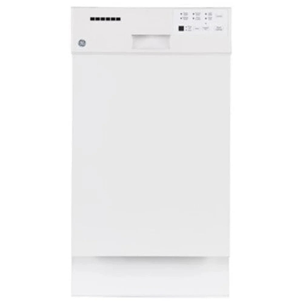 GE GBF180SGMWW Dishwasher, 18 inch Exterior Width, 52 dB Decibel Level, Full Console, Stainless Steel (Interior), 6 Wash Cycles, 8 Capacity (Place Settings), White color RF