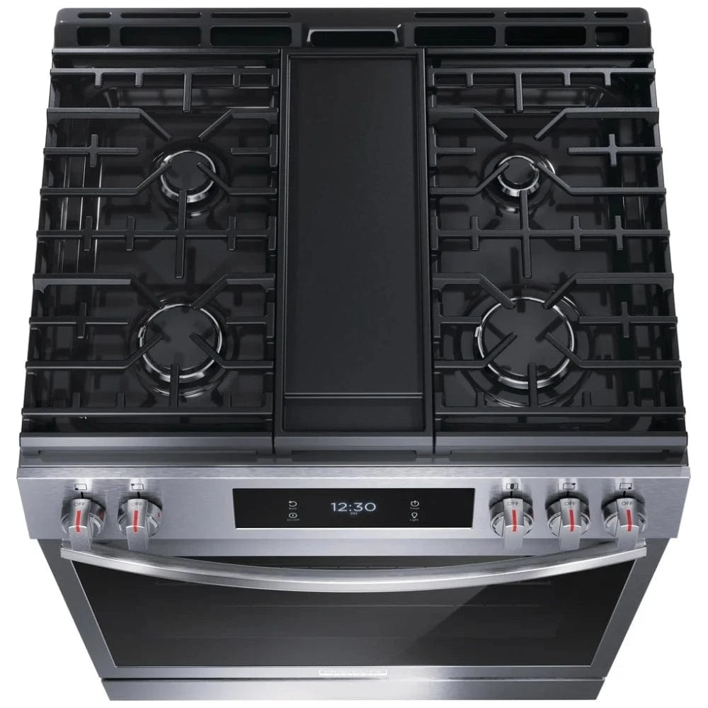 Frigidaire Gallery GCFG3060BF Gas Range, 6 cu. ft. Capacity, 30 inch , Air Fry, Air Sous Vide, Fingerprint Resistant, Illuminated Knobs, Griddle