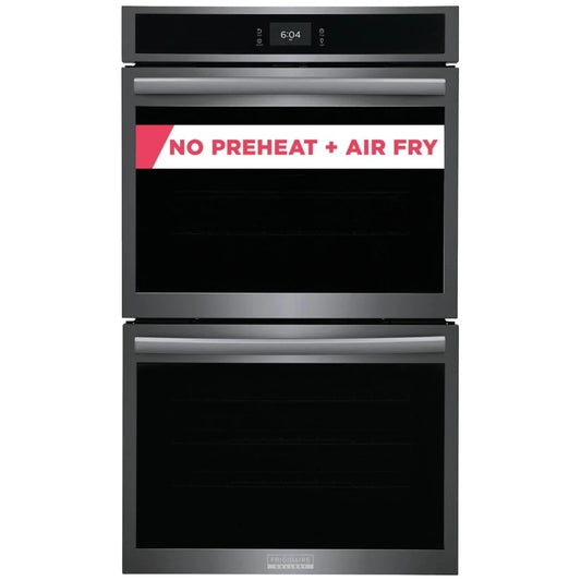 Frigidaire Gallery GCWD3067AD Double Wall Oven, 30 inch Exterior Width, Convection, Self Clean, 10.6 cu. ft. Capacity, Temperature Probe, Air Fry, Black Stainless Steel colour True European Convection, Air Fry, Steam Cooking or