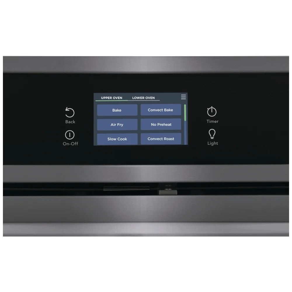 Frigidaire Gallery GCWD3067AD Double Wall Oven, 30 inch Exterior Width, Convection, Self Clean, 10.6 cu. ft. Capacity, Temperature Probe, Air Fry, Black Stainless Steel colour True European Convection, Air Fry, Steam Cooking or
