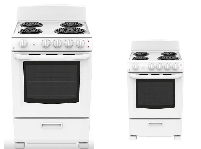 GE JCAS300DMWW Range, 24" Exterior Width, Electric Range, Coil Burners (Electric), 4 Burners, 2.9 cu. ft.
