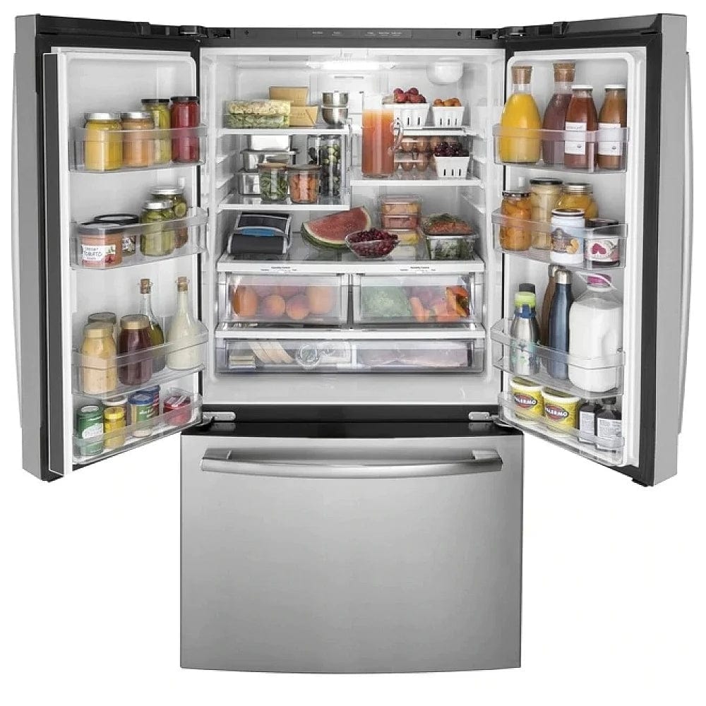 GE French Door Refrigerator, 36 inch Width, ENERGY STAR Certified, 27.0 cu. ft. Capacity, Stainless Steel colour GNE27JYMFS