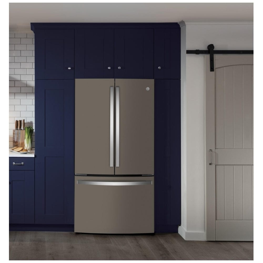 GE GWE23GMNES Counter Depth French Door Refrigerator, 36 inch Width, ENERGY STAR Certified, 23.1 cu. ft. Capacity, Counter Depth, Ice Dispenser (Freezer Located), Slate color RF