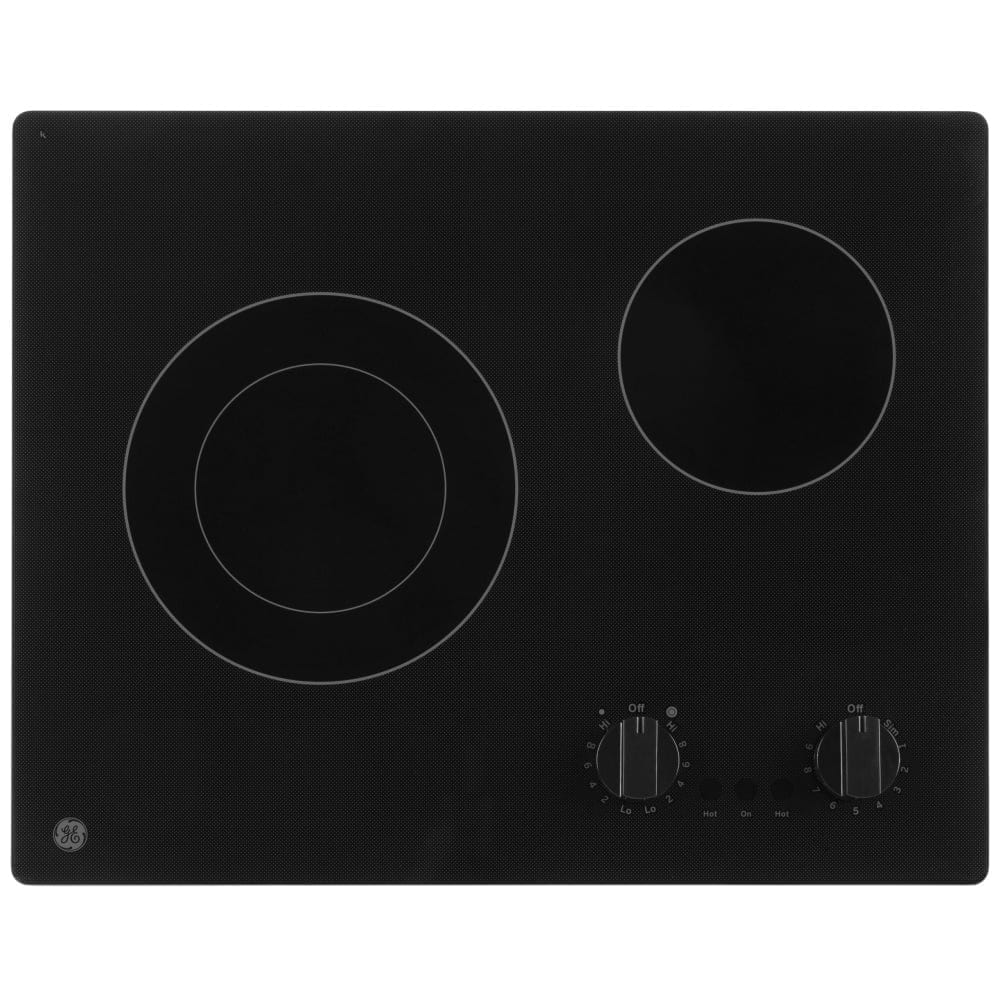 GE JP3021DPBB Electric Cooktop, 21 inch Exterior Width, 2 Burners, 2,500 Watts Highest Burner Element, Black color