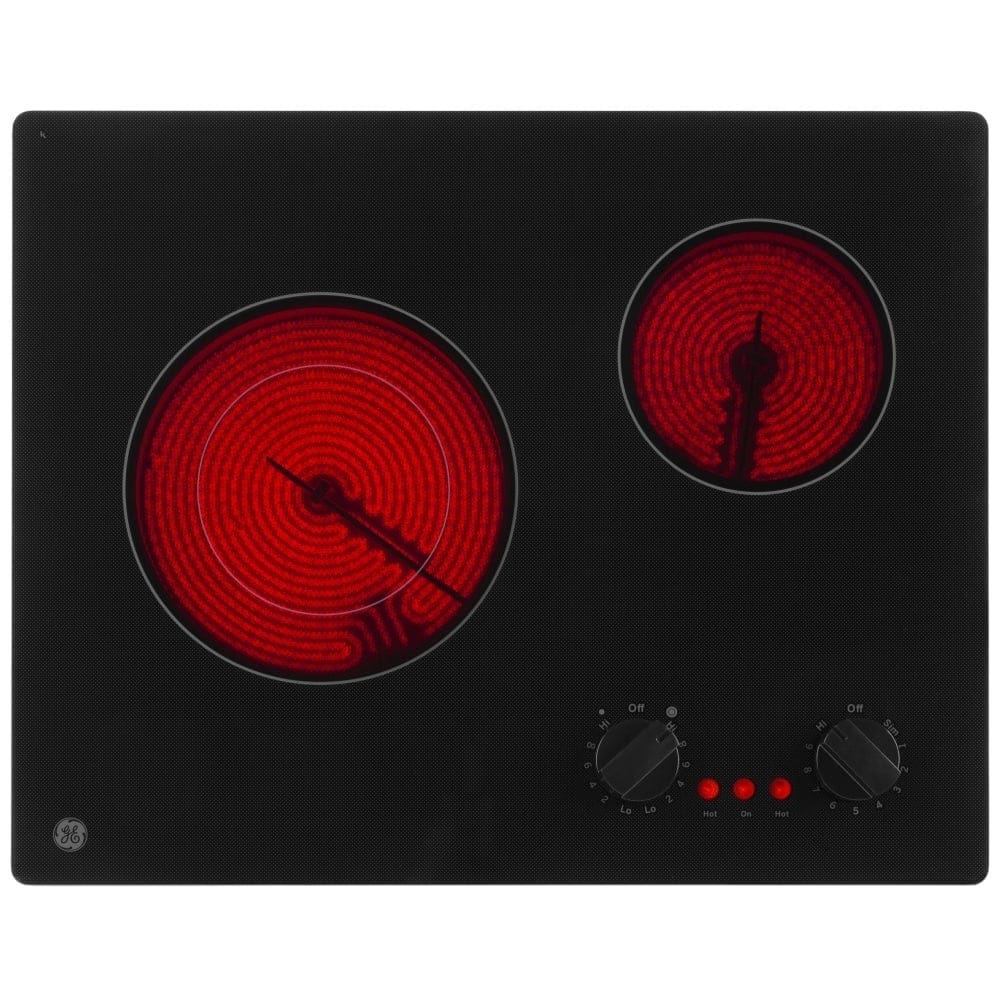 GE JP3021DPBB Electric Cooktop, 21 inch Exterior Width, 2 Burners, 2,500 Watts Highest Burner Element, Black color
