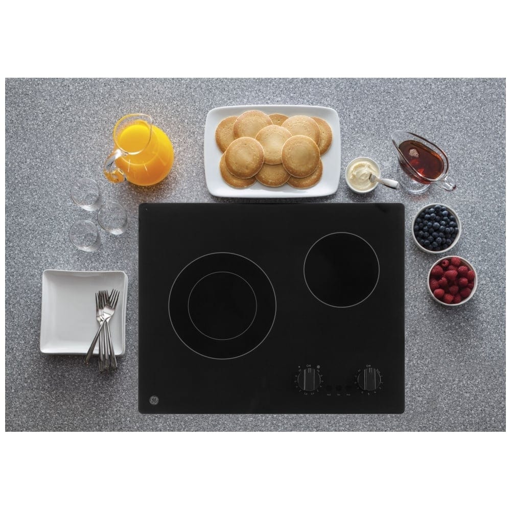 GE JP3021DPBB Electric Cooktop, 21 inch Exterior Width, 2 Burners, 2,500 Watts Highest Burner Element, Black color