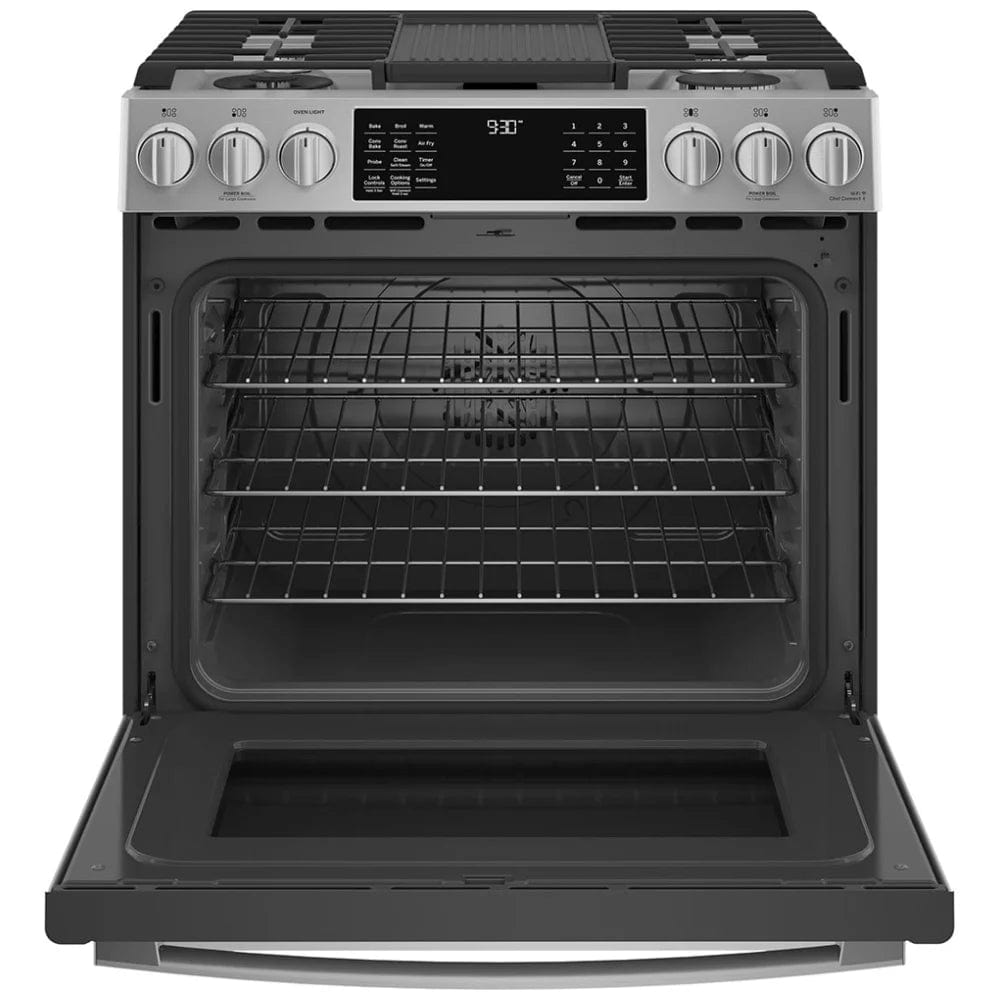 GE Profile PC2S930YPFS Dual Fuel Range, 30 inch Exterior Width, Stainless Steel open box 1 year warranty