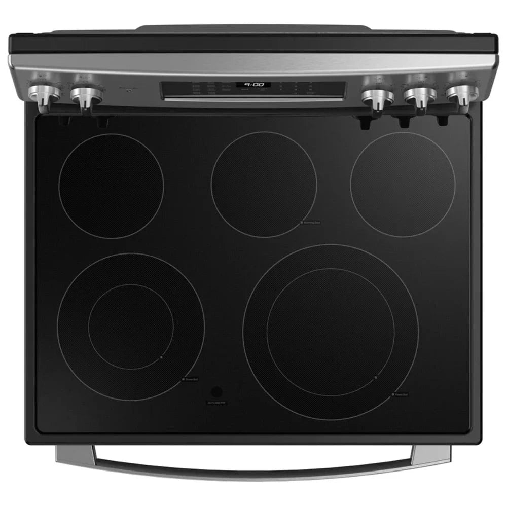 GE PCB900YVFS Electric Range, 6.2 cu. ft. Capacity, 30 inch Exterior Width, True Convection, 5 Burners, Storage Drawer, Air Fry, Self Clean, S color