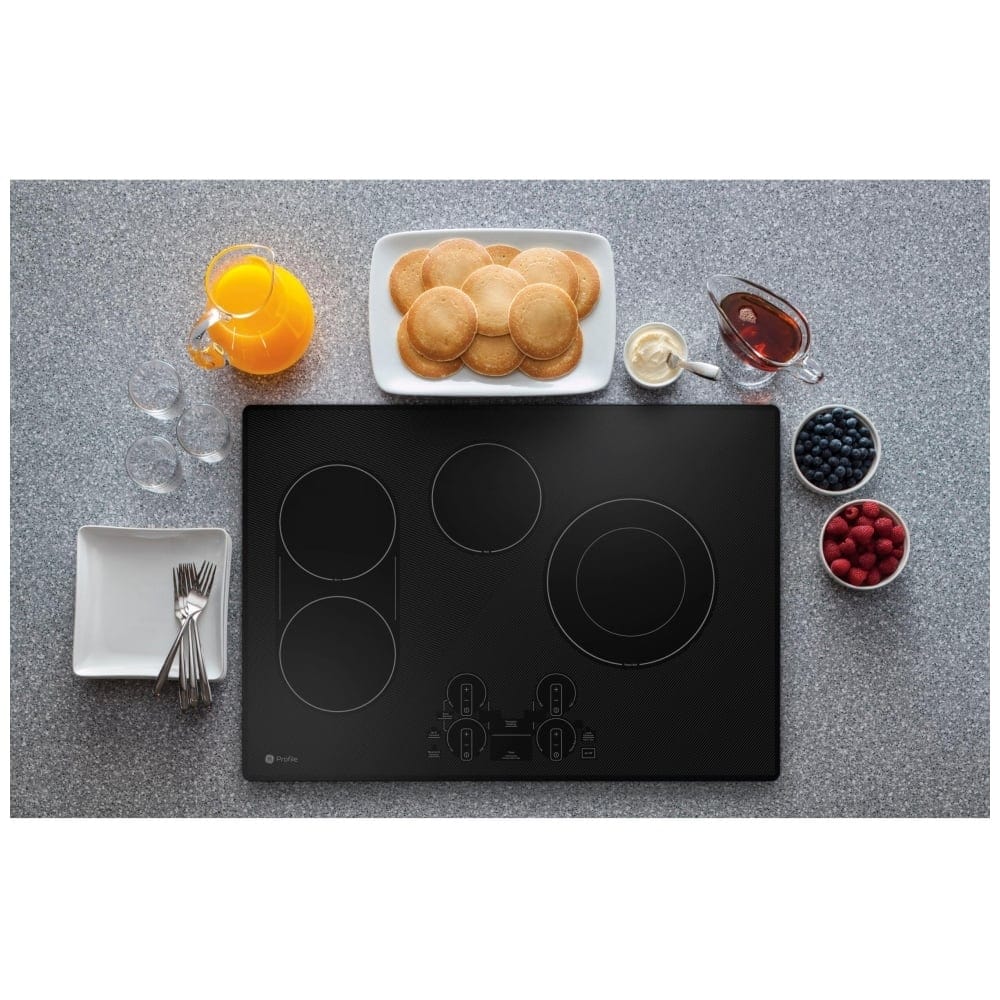 GE Profile PEP7030DTBB Electric Cooktop, 30 inch Exterior Width, 4 Burners, 3,100 Watts Highest Burner Element, Black color