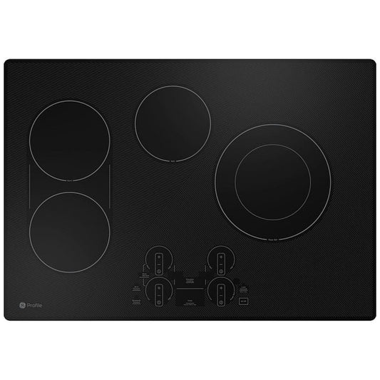 GE Profile PEP7030DTBB Electric Cooktop, 30 inch Exterior Width, 4 Burners, 3,100 Watts Highest Burner Element, Black color