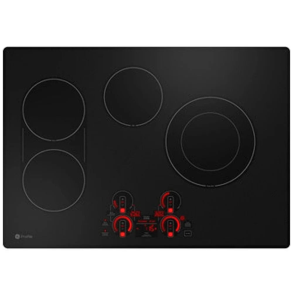 GE Profile PEP7030DTBB Electric Cooktop, 30 inch Exterior Width, 4 Burners, 3,100 Watts Highest Burner Element, Black color