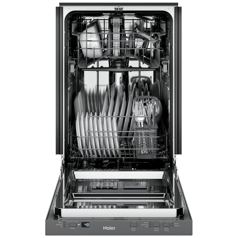 Haier QDT125SSLSS Dishwasher, 18" Exterior Width, 47 dB Decibel Level, Fully Integrated, Stainless Steel (Interior), 3 Wash Cycles,