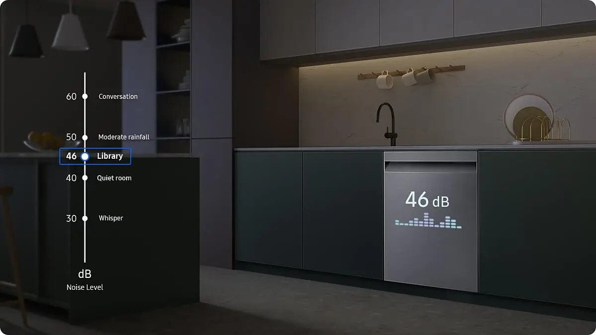 Samsung DW80CG5451SRAA Dishwasher, 24 inch Exterior Width, 46 dB Decibel Level, Fully Integrated, Stainless Steel (Interior), 7 Wash Cycles, 15 Capacity (Place Settings), Wifi Enabled, Stainless Steel colour