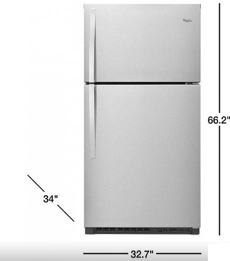 Whirlpool WRT541SZDM Top Mount Refrigerator, 33" Width, 21 .3 cu. ft. Capacity, Stainless Steel color REFRUBISHED 1 YEAR WARRANTY