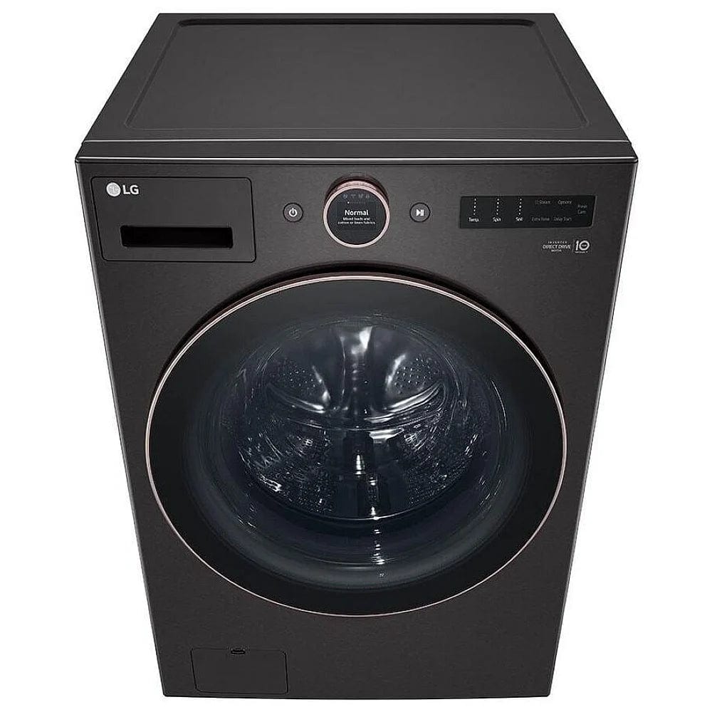 LG WM6500HBA Front Load Washer, 27 inch Width, ENERGY STAR Certified, 5.8 cu. ft. Capacity, Steam Clean, 25 Wash Cycles, 5 Temperature Settings, Stackable, 1300 RPM Washer Spin Speed, Wifi Enabled, Black Stainless Steel colour TurboWash 360, AI DD