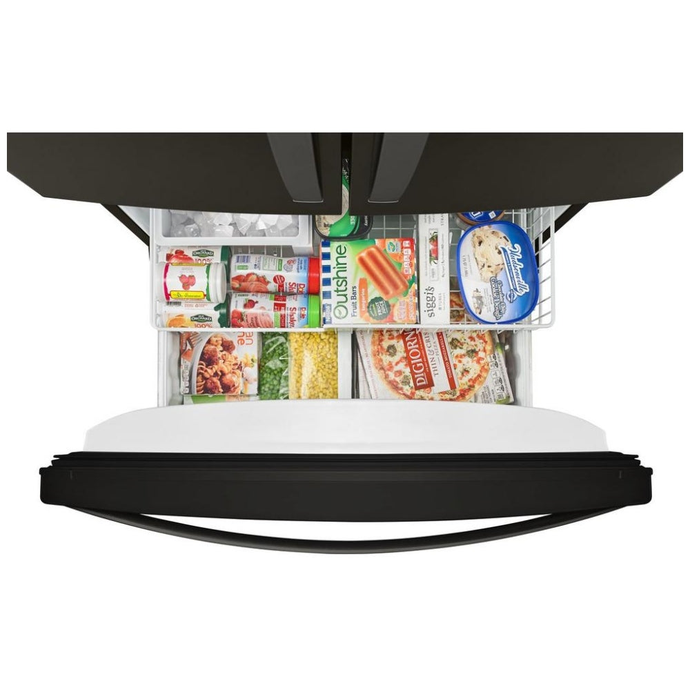 Whirlpool WRF535SWHV French Door Refrigerator, 36 inch Width, ENERGY STAR Certified, 25.2 cu. ft. Capacity, Water Dispenser (Interior), Ice Dispenser (Freezer Located), Black Stainless Steel color. REFURBISHED 1 YEAR WARRANTY