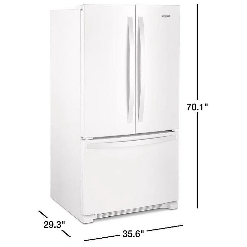 Whirlpool WRF540CWHW Counter Depth French Door Refrigerator, 36 inch Width, ENERGY STAR Certified, 20 cu. ft. Capacity, Counter Depth, Water Dispenser (Interior), Ice Dispenser (Freezer Located), White color REFURBISHED 1 YEAR WARRANTY