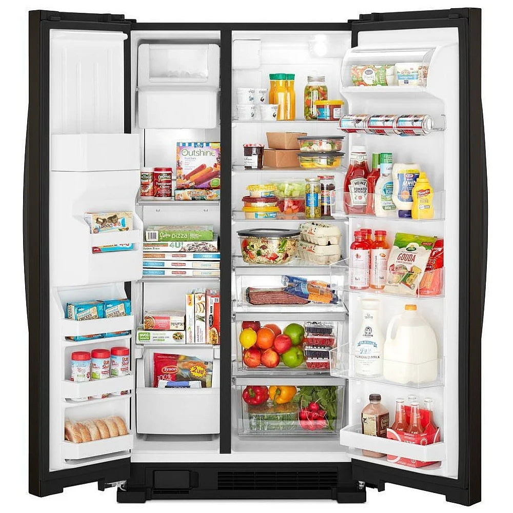 Whirlpool WRS321SDHV Side by Side Refrigerator, 33 inch Width, Ice Dispenser (Thru Door), Water Dispenser (Exterior), 21.4 cu. ft. Capacity, Black Stainless Steel color. REFURBISHED 1 YEAR WARRANTY