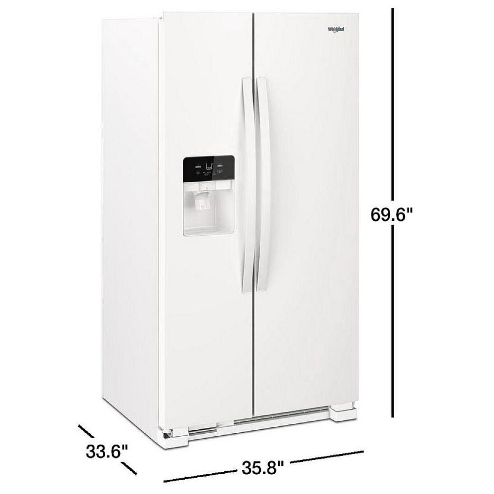 Whirlpool WRS325SDHW Side by Side Refrigerator, 36 inch Width, Ice Dispenser (Thru Door), Water Dispenser (Exterior), 25 cu. ft. Capacity, White color. REFURBISHED 1 YEAR WARRANTY