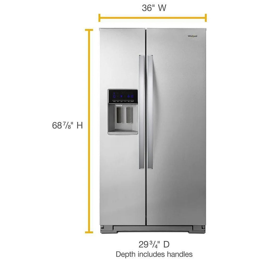 Whirlpool WRS571CIHZ Side by Side Refrigerator, 36 inch Width, Counter Depth, Ice Dispenser (Thru Door), Water Dispenser (Exterior), 20.5 cu. ft. Capacity, Stainless Steel color REFURBISHED 1 YEAR WARRANTY