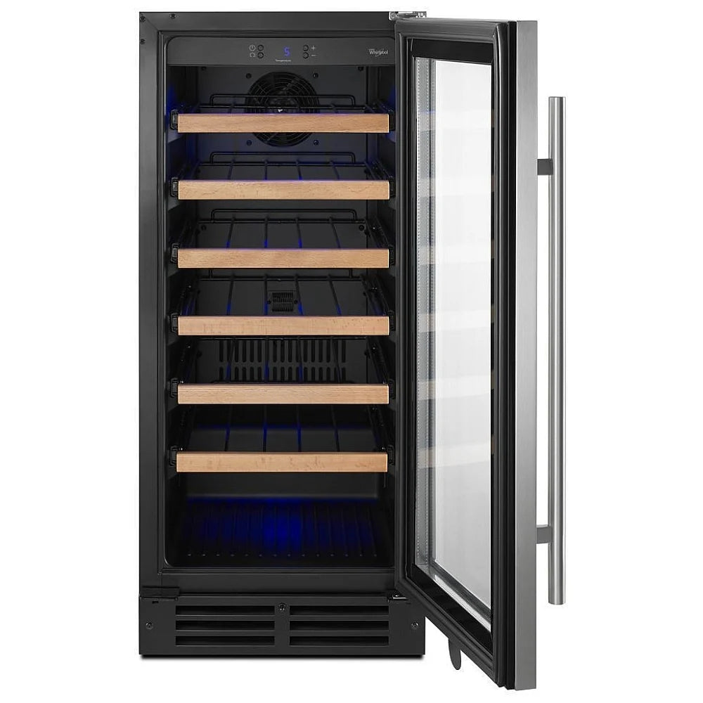 Whirlpool WUW35X15DS Compact Wine Cooler Under Counter Wine Refrigeration, 15 inch Width, 34 Wine Bottle Capacity, Stainless Steel colour