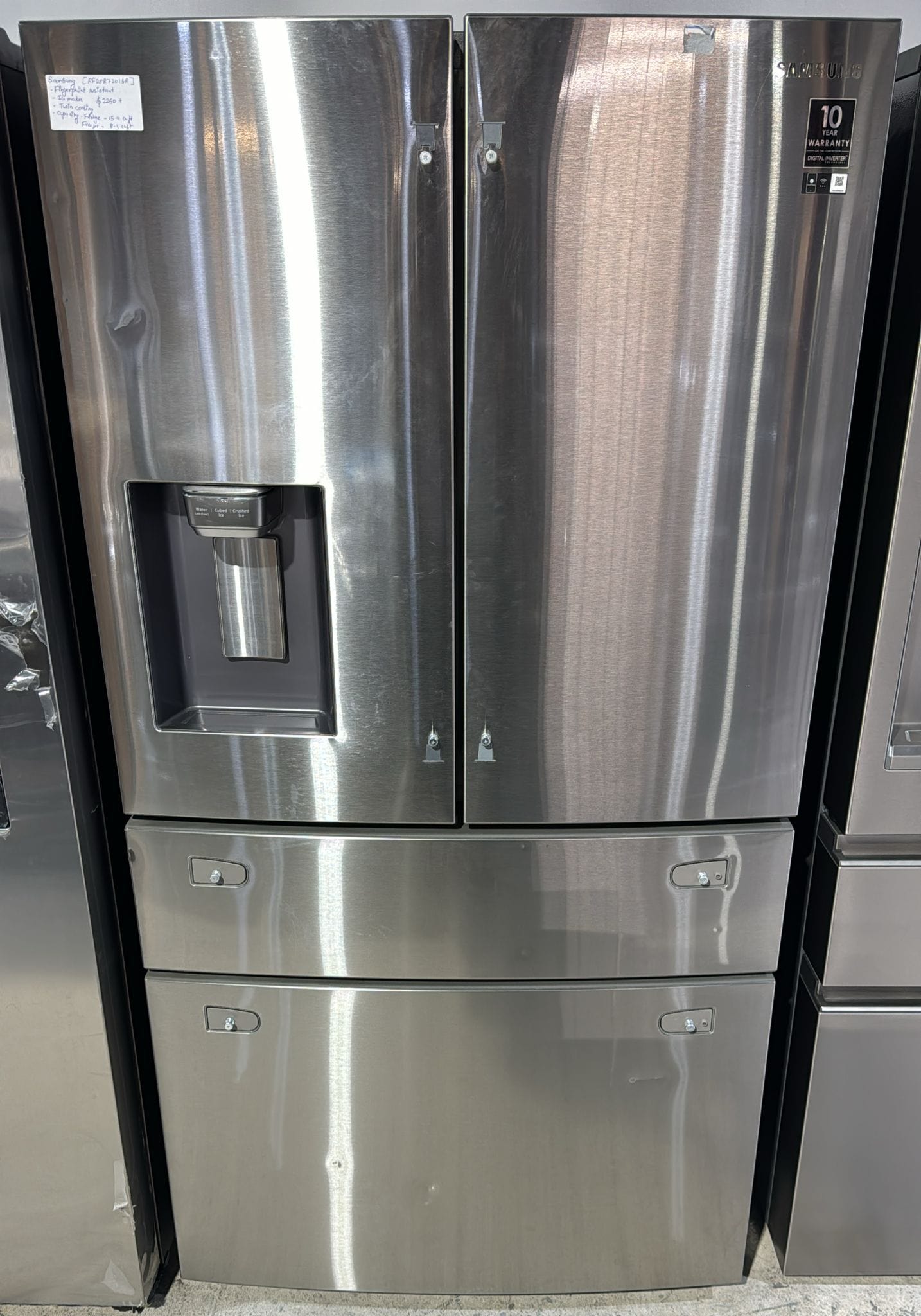 Samsung - 35.8 Inch 22.6 cu. ft French Door Refrigerator in Stainless - RF28R7201SR